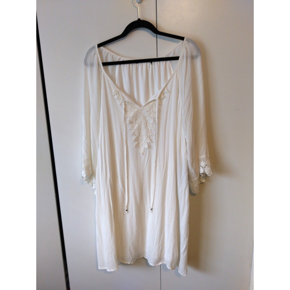 Womens Lace Trim Boho Flowy Mini Dress Size XL Oversized Beachy Resort Festival